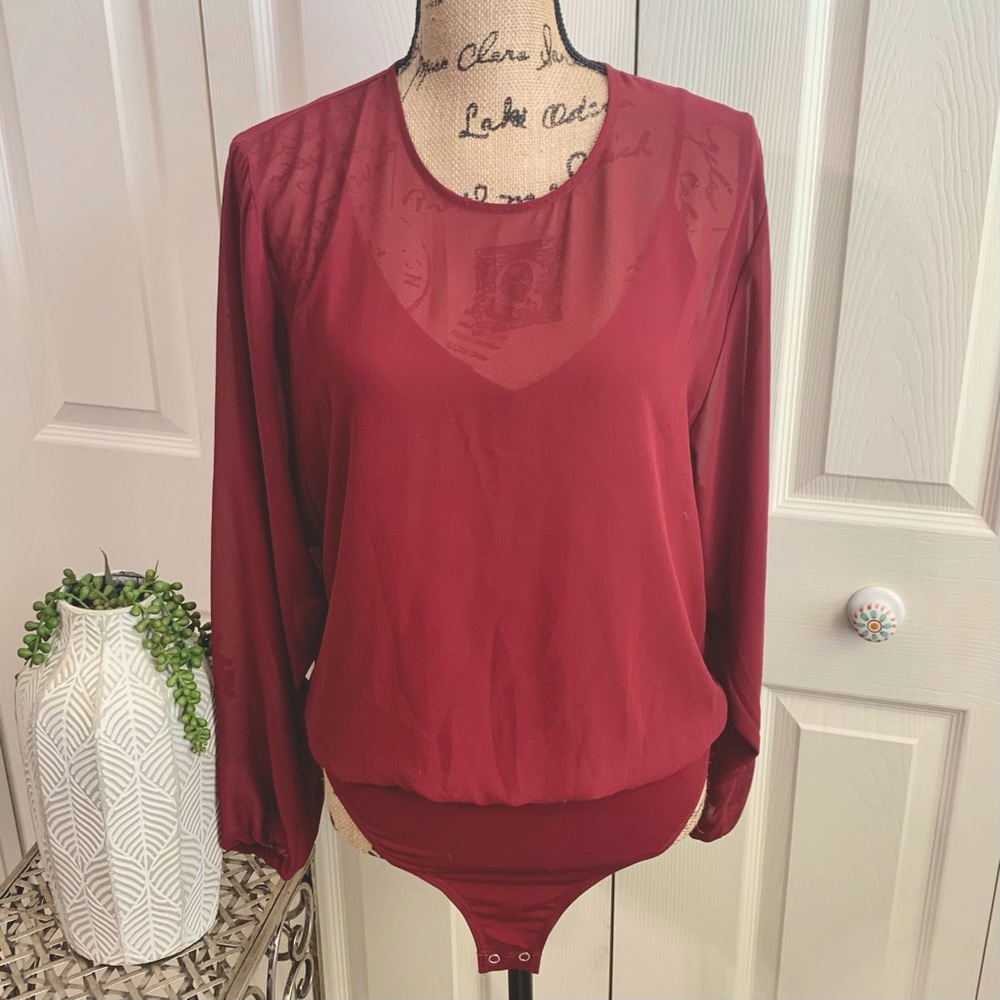 EXPRESS bodysuit blouse burgundy red